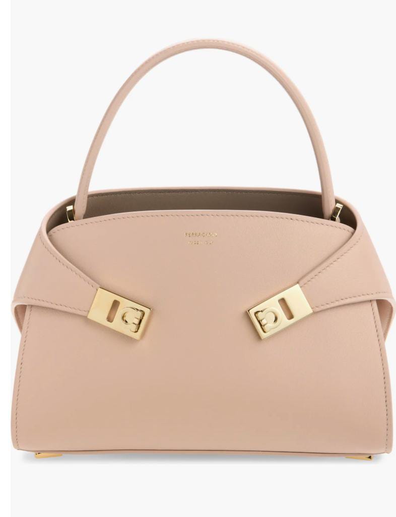 Color: Dusty Pink Warm Taupe   Extra Small Hug Leather Top Handle Bag FERRAGAMO