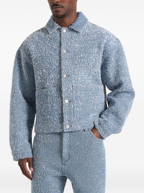 Manière De Voir Damien in blue bouclé denim jacket with back pleat