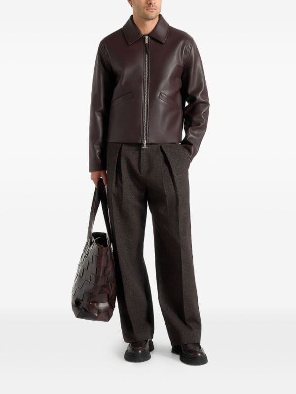 Manière De Voir Yves in brown minimal faux-leather jacket