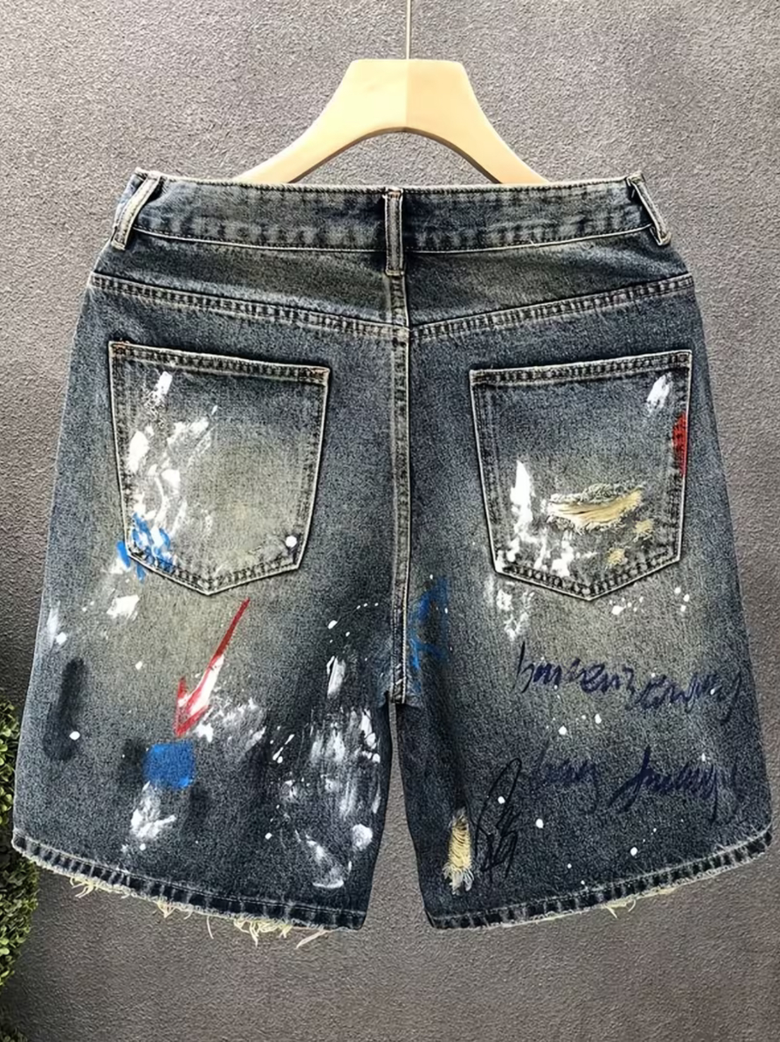 Men's Denim Shorts with Distressed Details, Straight-leg Loose Fit, Fashionable Trendy Shorts, Denim, Men's Fashion