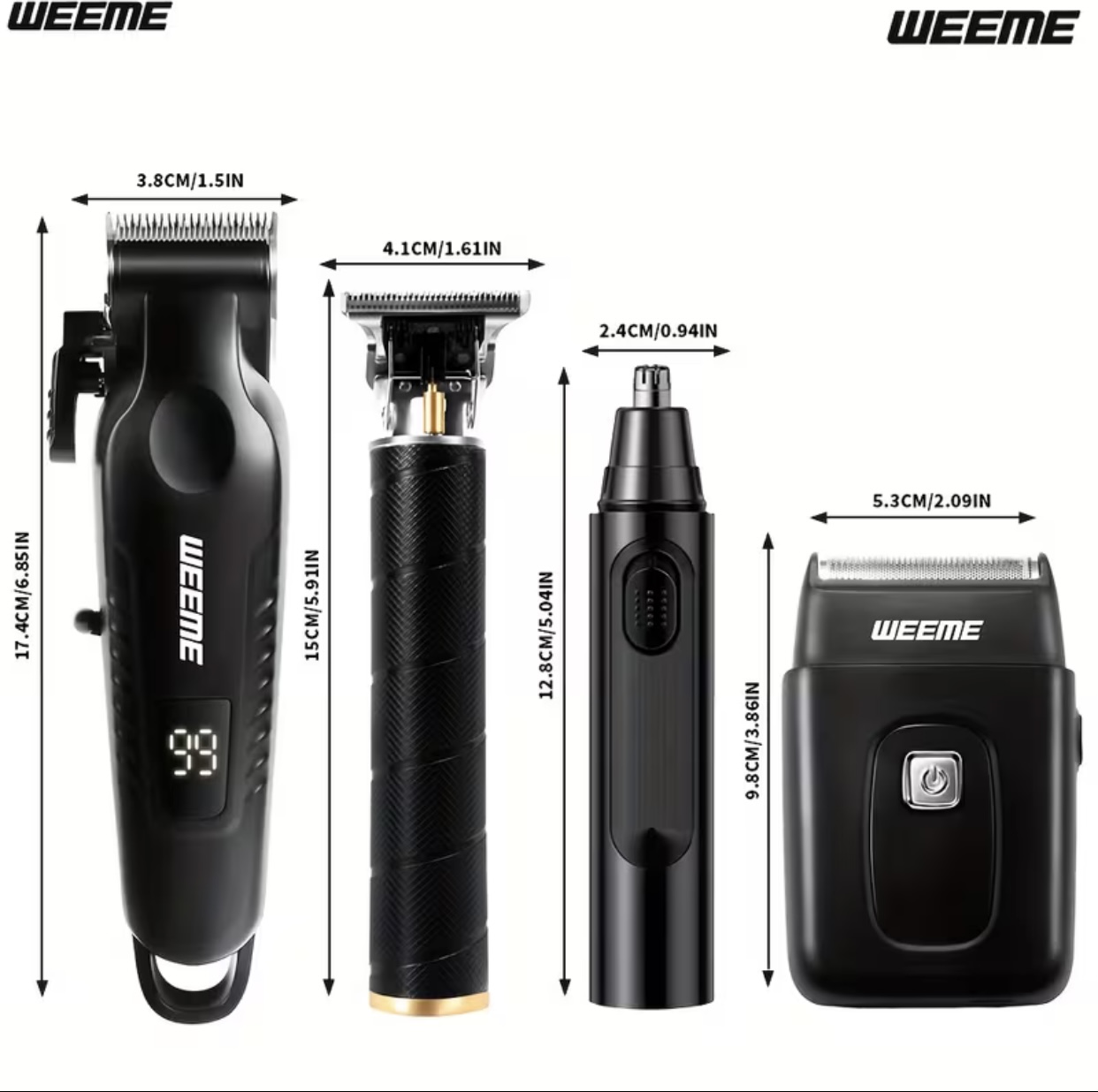 WEEME 4pcs Man's Grooming Kit Electric Hair Clipper + Beard Trimmer + Shaver + Nose Hair Trimmer, USB Rechargeable with LCD Display I Perfect Gift for Dad, Husband, Boyfriend (Father's Day/Birthday)