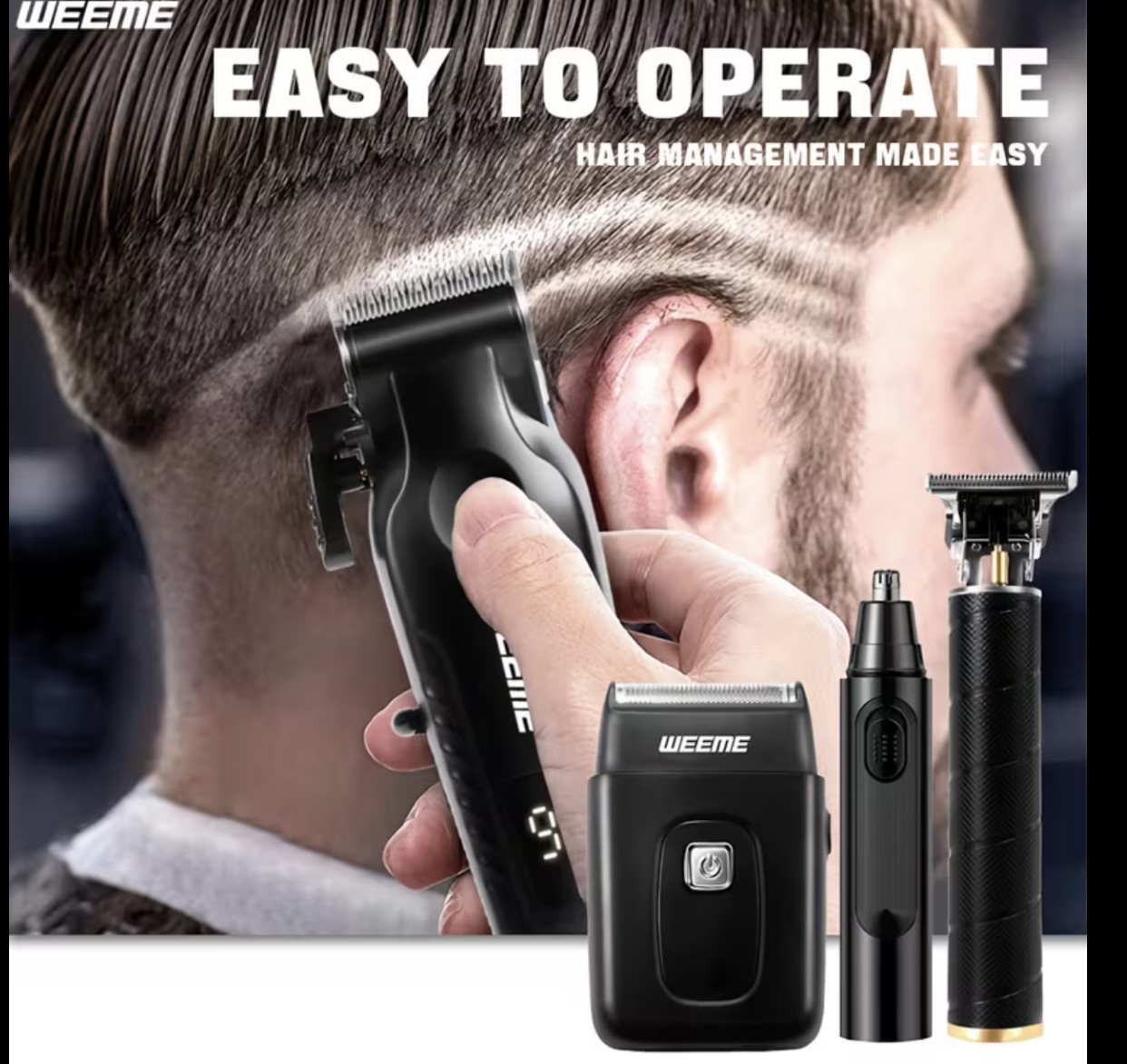 WEEME 4pcs Man's Grooming Kit Electric Hair Clipper + Beard Trimmer + Shaver + Nose Hair Trimmer, USB Rechargeable with LCD Display I Perfect Gift for Dad, Husband, Boyfriend (Father's Day/Birthday)