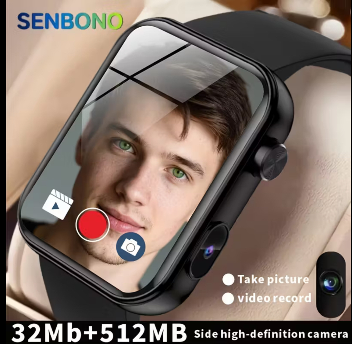 SENBONO New Smart Watch Capable Of Shooting Videos, with A 300K Pixel Camera, 512MB Memory for Storing Video And Photo, Dynamic Video Background, Download And Play Music, Wireless Call Smartwatch, Multiple Functions, Ideal Gift for Men Women Brand Official