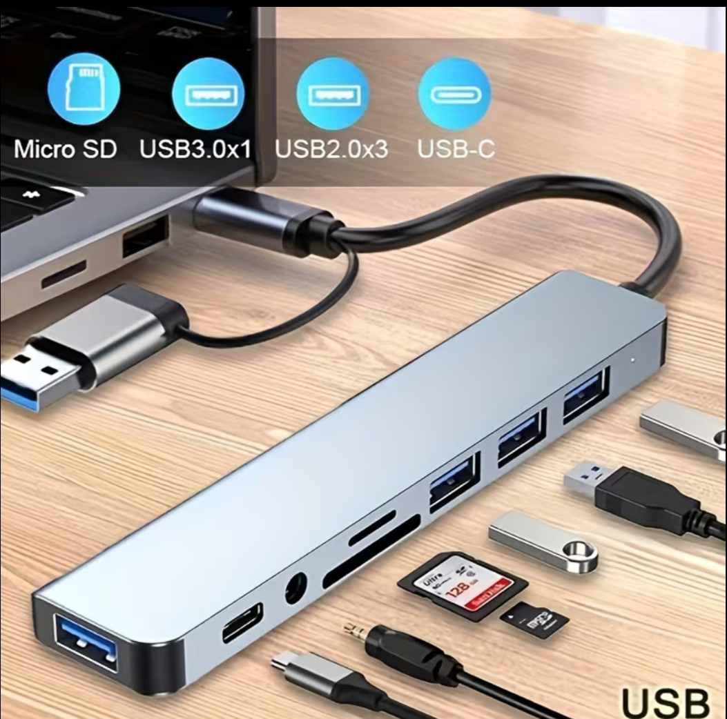 1 8-In-1 USB C Hub with Audio Jack | Compatible with Tablets, USB Powered, 5V Operating Voltage