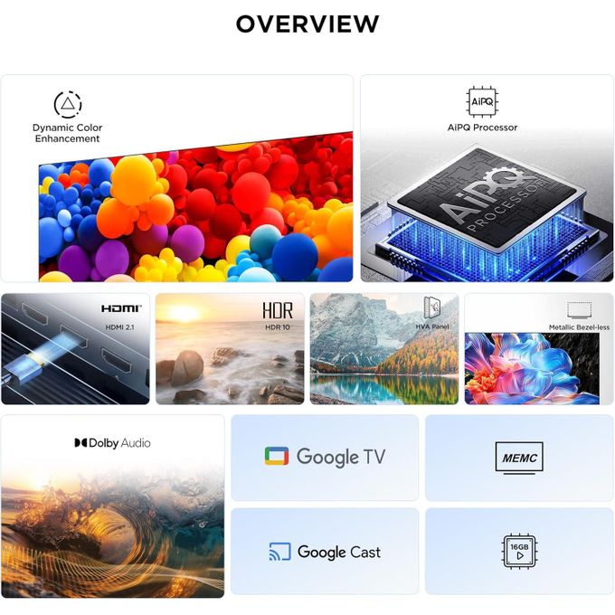TCL 65-Inch LED 4K UHD Smart TV (65P6K, 2025 Model) | Google TV, 60Hz Refresh Rate, HDR10, AiPQ Processor, Dolby Audio, MEMC, HDMI 2.1, Bluetooth 5.2, WiFi 5, Bezel-less Design 65P6K