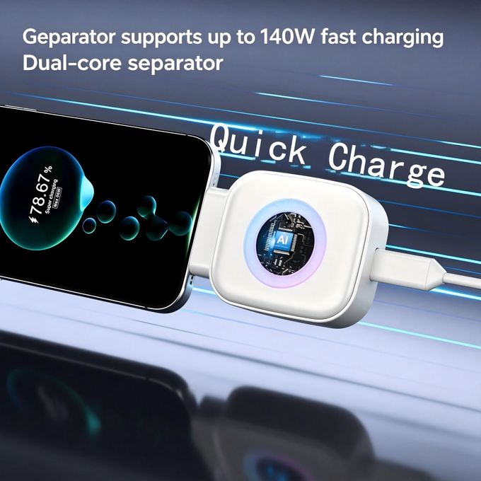 140W Fast Charging Auto-Disconnect USB-C Adapter, AI Smart Identification Overcharge Protection Charger Adapter with LED Indicator for All Type-C Phones, Laptops & Devices