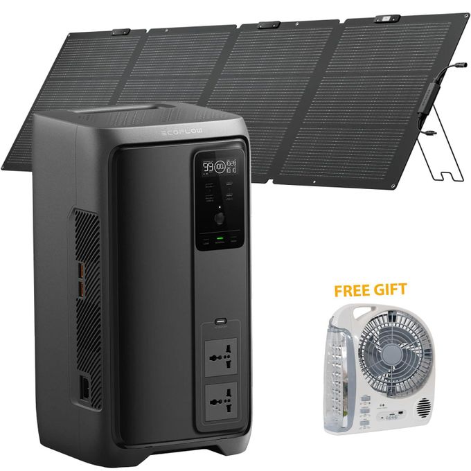 ECOFLOW DELTA 3 2000 Air Portable Power Station with 220W Solar Panel, 1920Wh LiFePO4 (LFP) Battery, 1000W AC Output Solar Generator for Home Backup Power, Camping & RVs, Free Electric Fan
