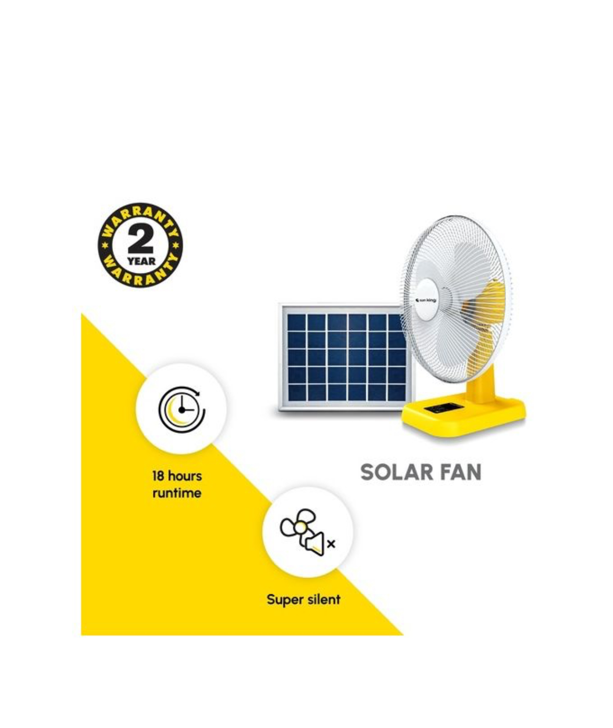 Sun King 16" Rechargeable Solar Fan With 20W Panel + Up To 18 Hours Battery Life - 2 Years Warranty