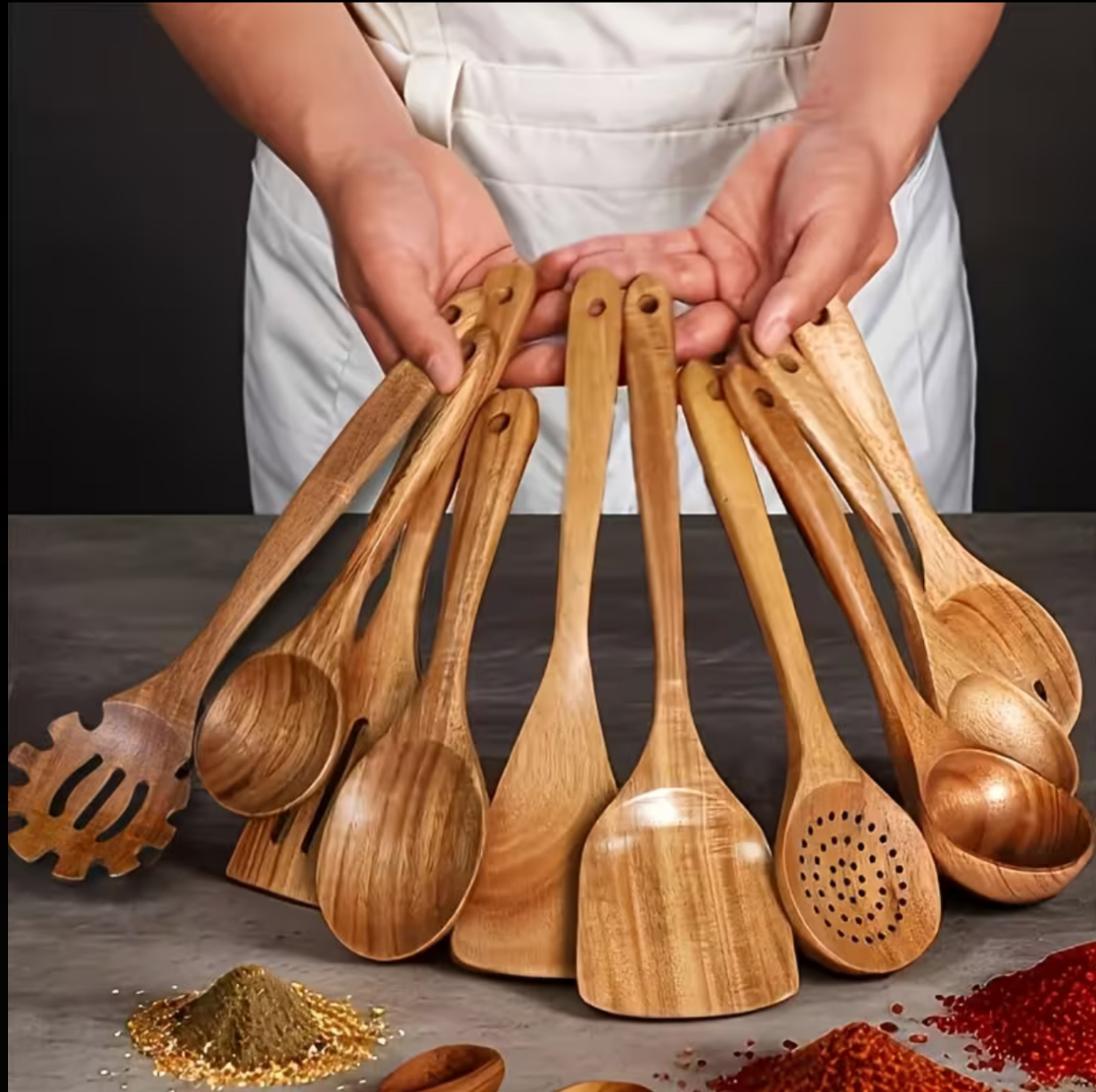 10/4-Piece Wooden Kitchen Utensil Set, Natural Wooden Spoons - Premium Kitchen Tools, Ideal for Stirring, Mixing & Serving - Durable, Perfect for Home Cooks, Great Gift for Mother's Day, Father's Day, Christmas, etc. (Note: The original text