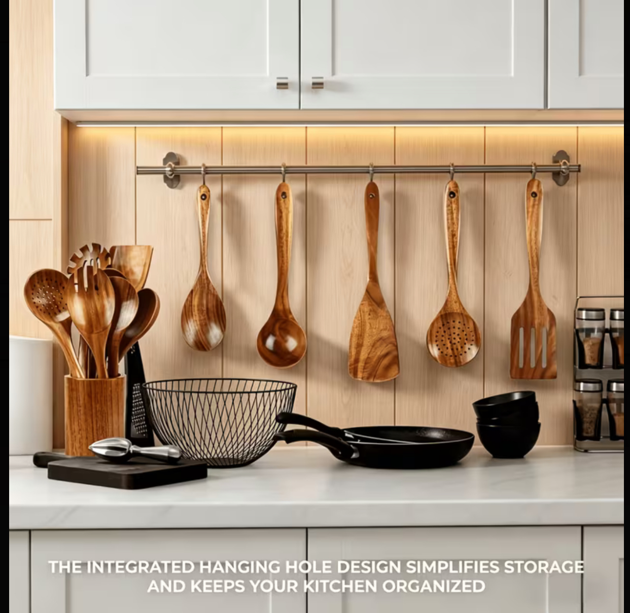 10/4-Piece Wooden Kitchen Utensil Set, Natural Wooden Spoons - Premium Kitchen Tools, Ideal for Stirring, Mixing & Serving - Durable, Perfect for Home Cooks, Great Gift for Mother's Day, Father's Day, Christmas, etc. (Note: The original text